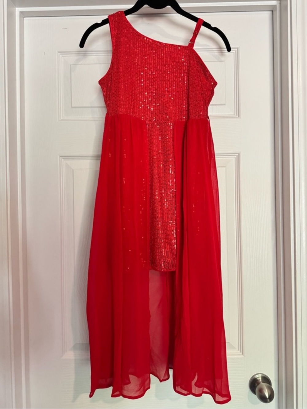 Grace Karin Red Sequin One-Shoulder High-Low Chiffon Dress for Girls